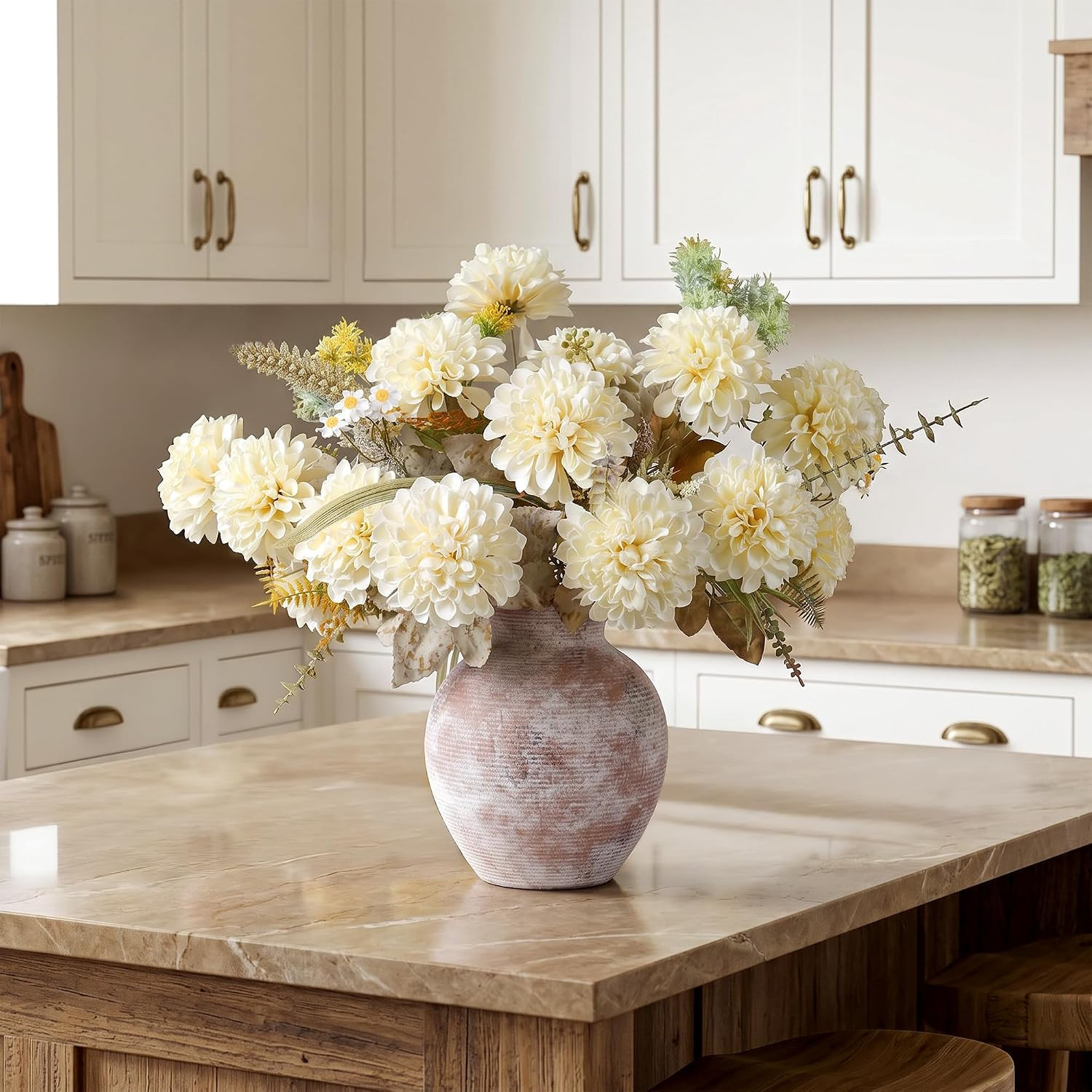 Beige Silk Chrysanthemum Flower Ball – 2 Pack for Home Decor & Vases