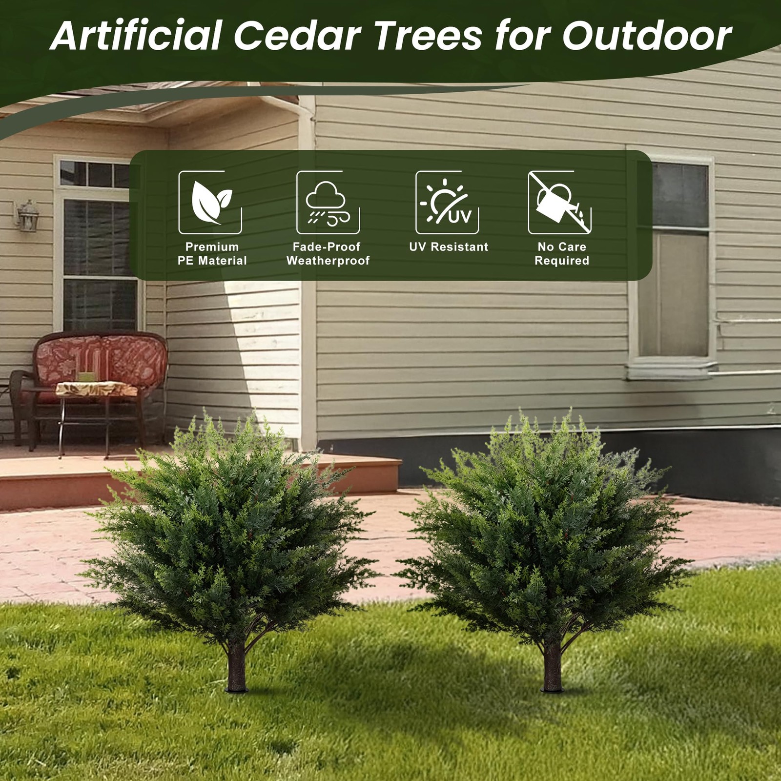 23.6″ Artificial Cedar Topiary Ball Trees, 2-Pack Outdoor Faux Cypress Shrubs…