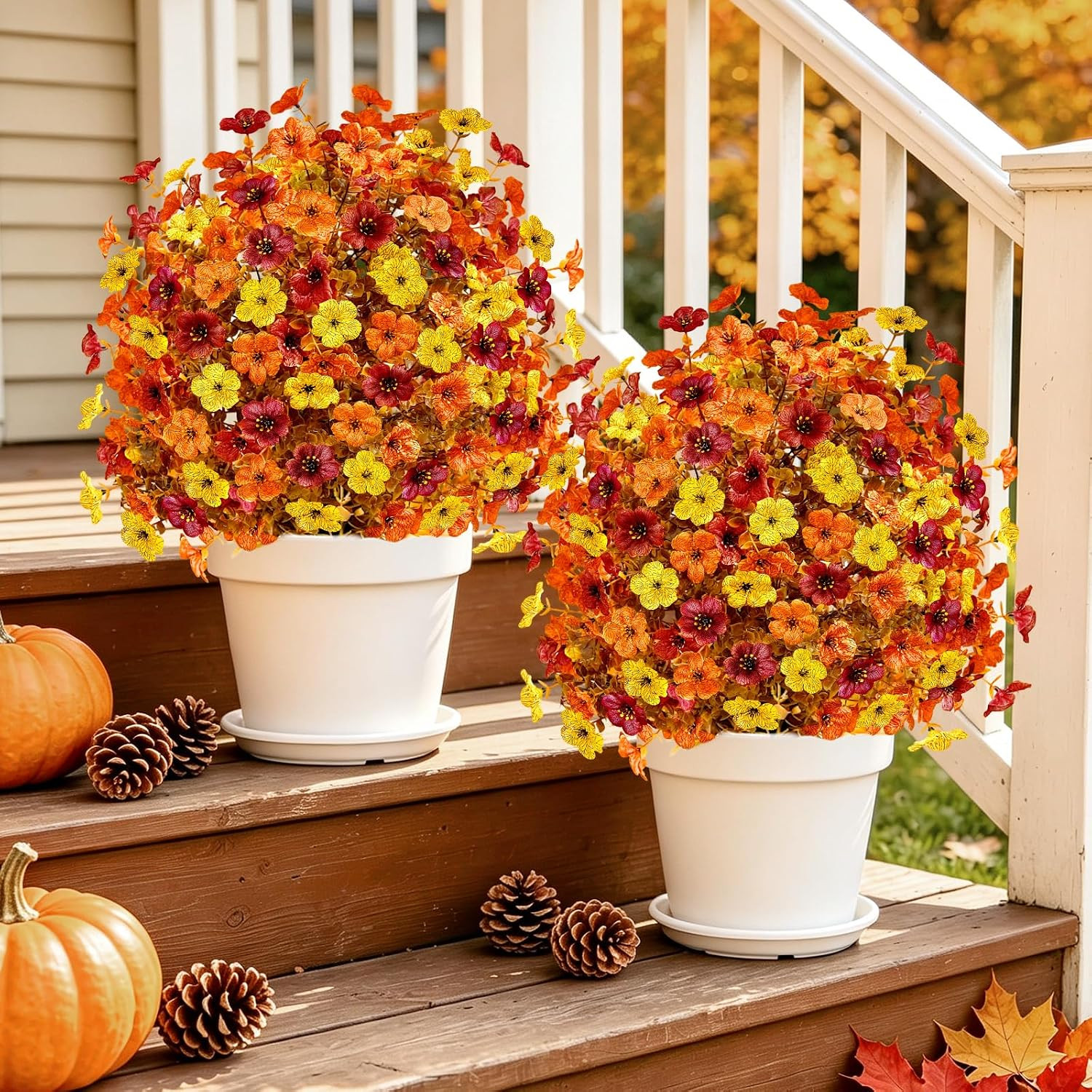 2PCS 25″ Fall Topiary Ball Flowers – UV Resistant Outdoor Decor