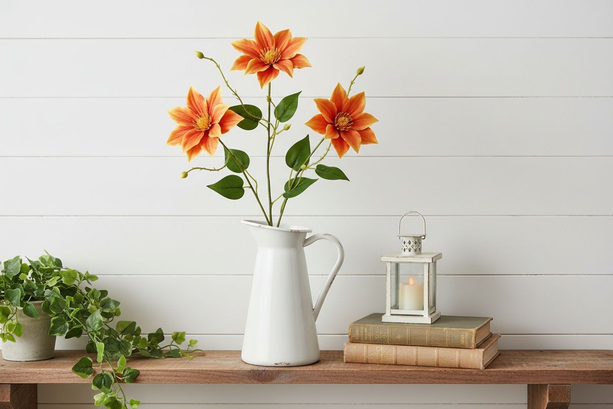 Orange Clematis Stem Faux Flower Branch Floral Stem Autumn Floral Decor Farmhous