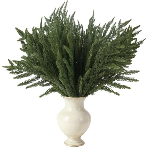 12 Pcs 18″ Faux Norfolk Pine Stems Real Touch Norfolk Pine Branches for Vases