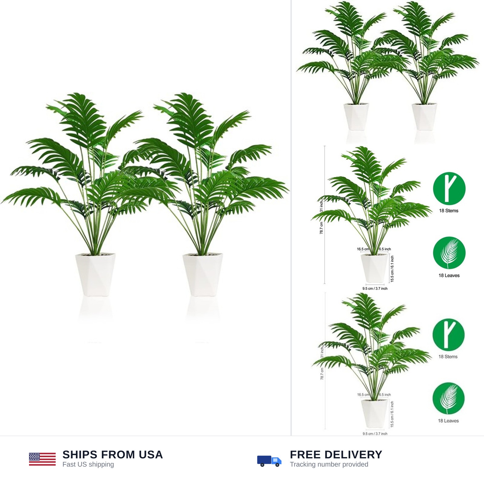 SAJANDAS Set of 2 Artificial Areca Palm Plants in Pots, 31 Inch Fake Tropical…