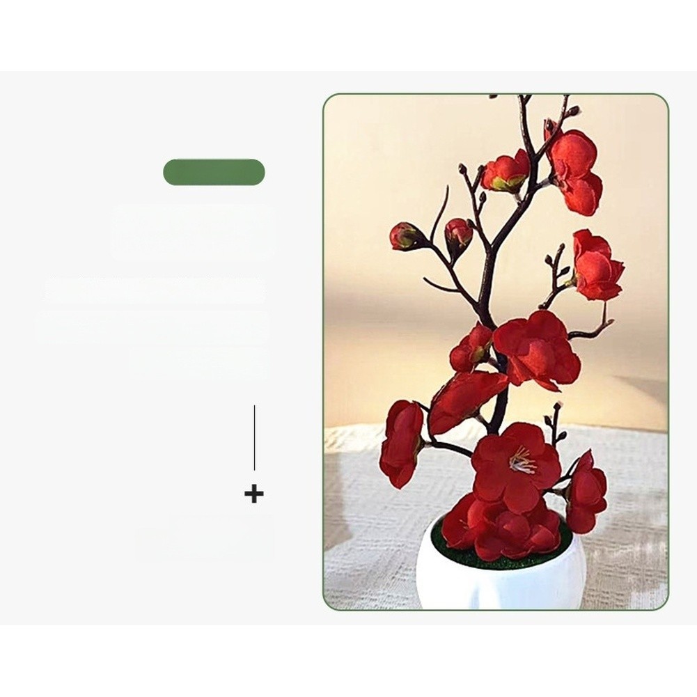 Artificial Plum Blossom Bonsai in White Cup for Living Room Bedroom Decor