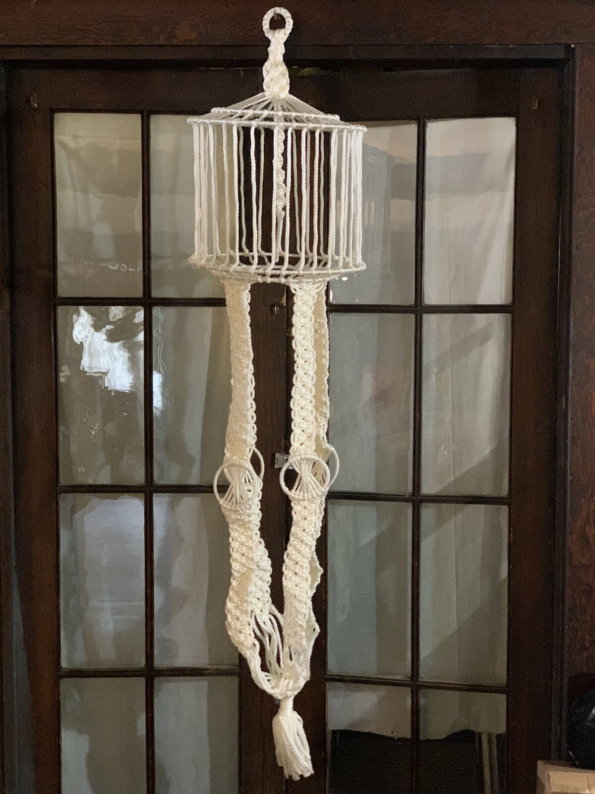 New Crocheted Nylon Plant Hanger! Ivory White Fits 4-6” Plant Pot!