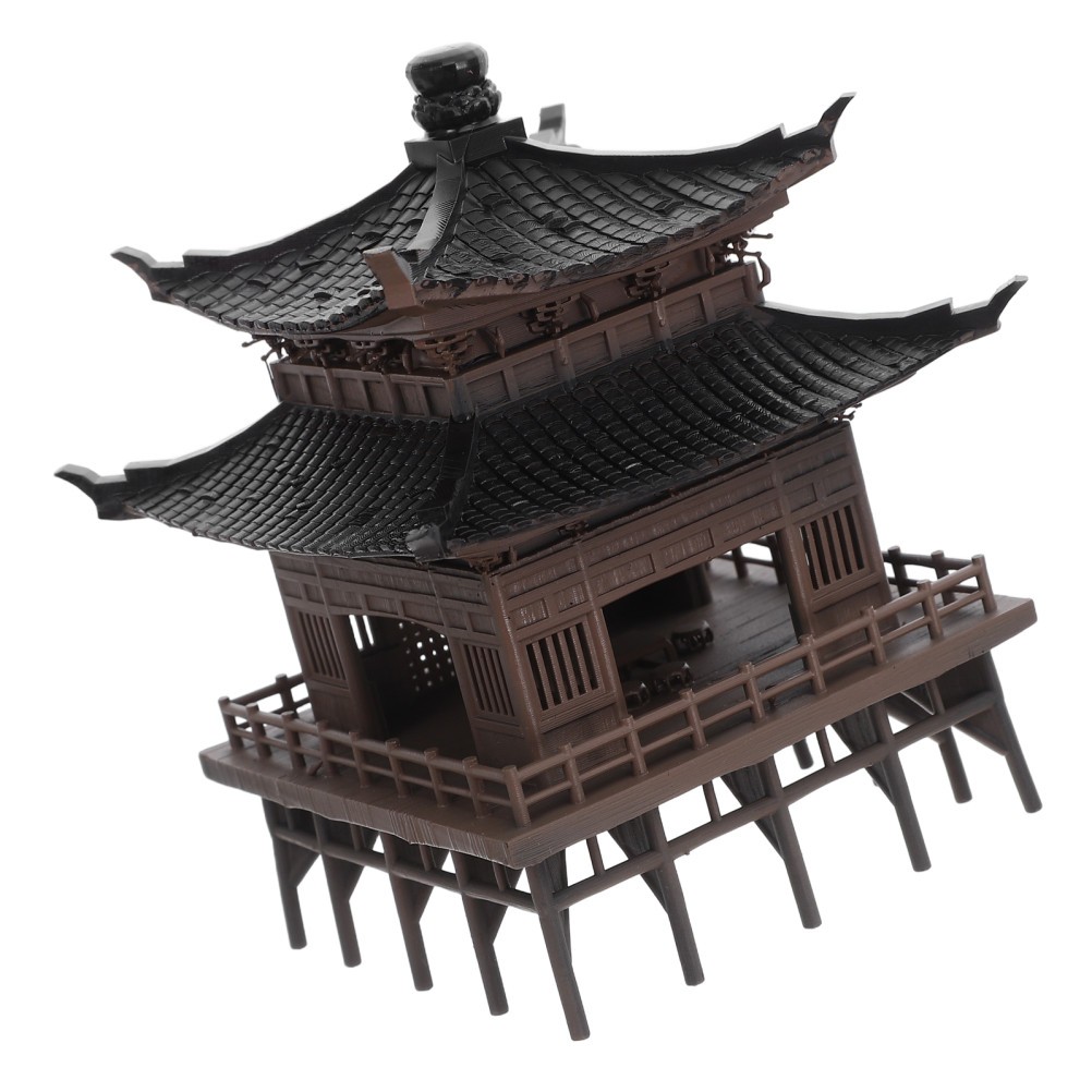 Light Brown Micro Landscape Pavilion Statue Plastic Decor for Home and Office
