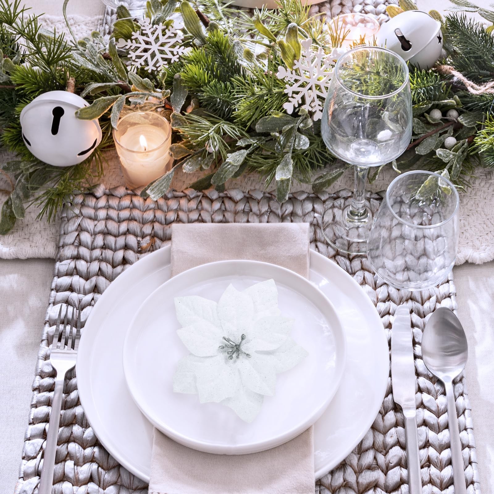 35 Pcs Christmas Artificial Poinsettia Flowers Picks and Artificial Leaves Sp…