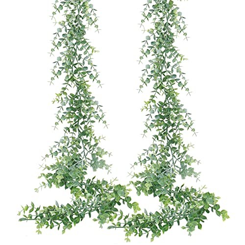 2 Pack Faux Eucalyptus Garland, 12Ft Artificial Vines Fake 2 Packs Grey Green