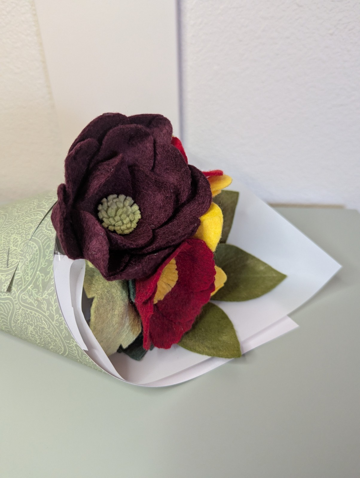 Beautiful Hand Cut Wool Blend Felt Flower Bouquet Gift Wrapped/Great Gift Idea!
