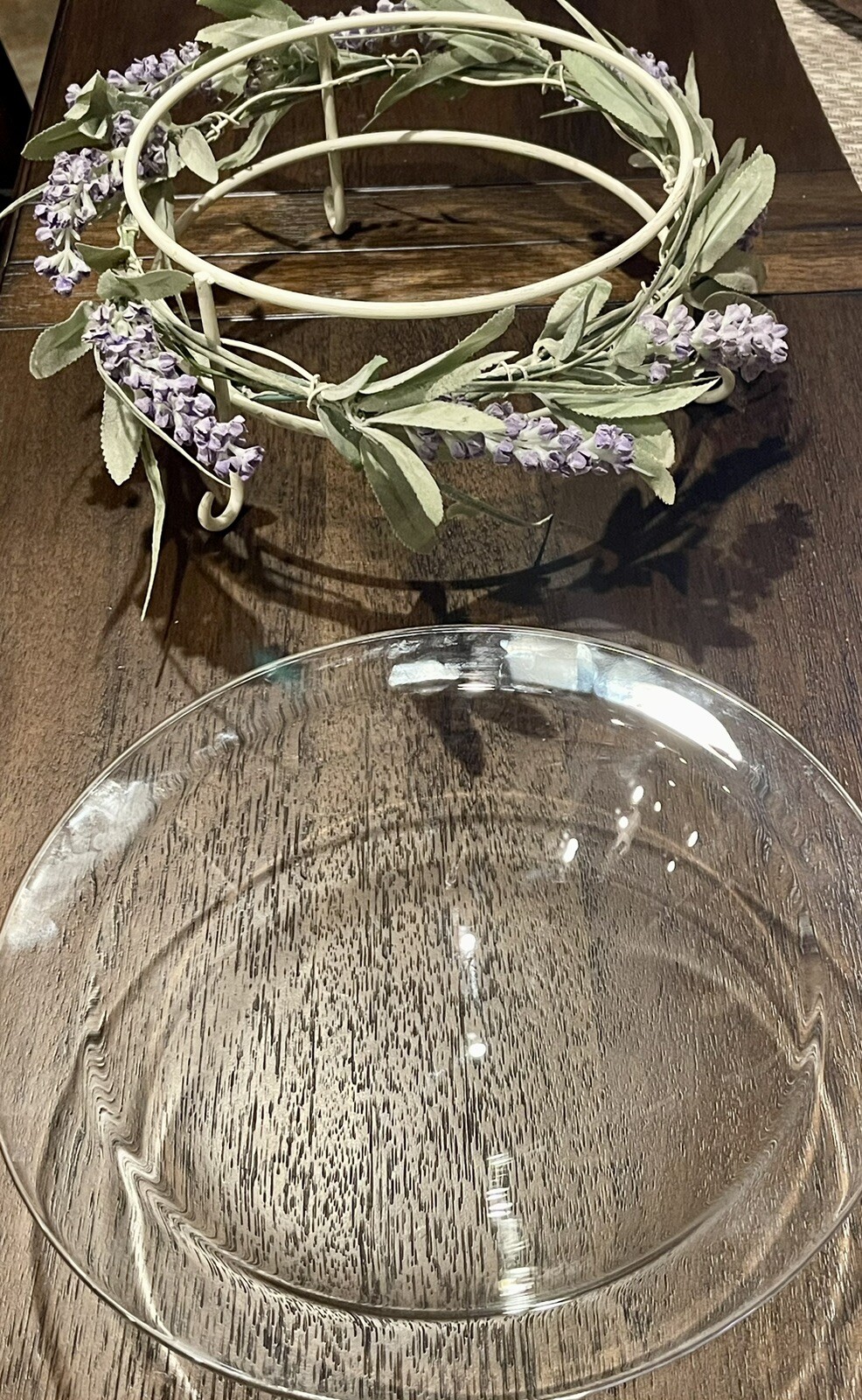 Hallmark Glass Bowl Metal Stand Potpourri Decor w/Lavender Flower Centerpiece 9″