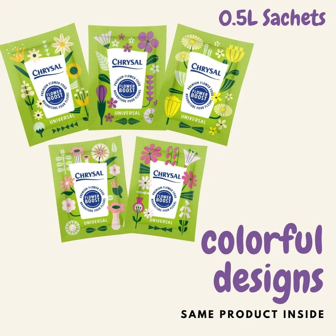 Chrysal Flower Boost – Clear Flower Food Packets for Arrangements & Bouqet (100)