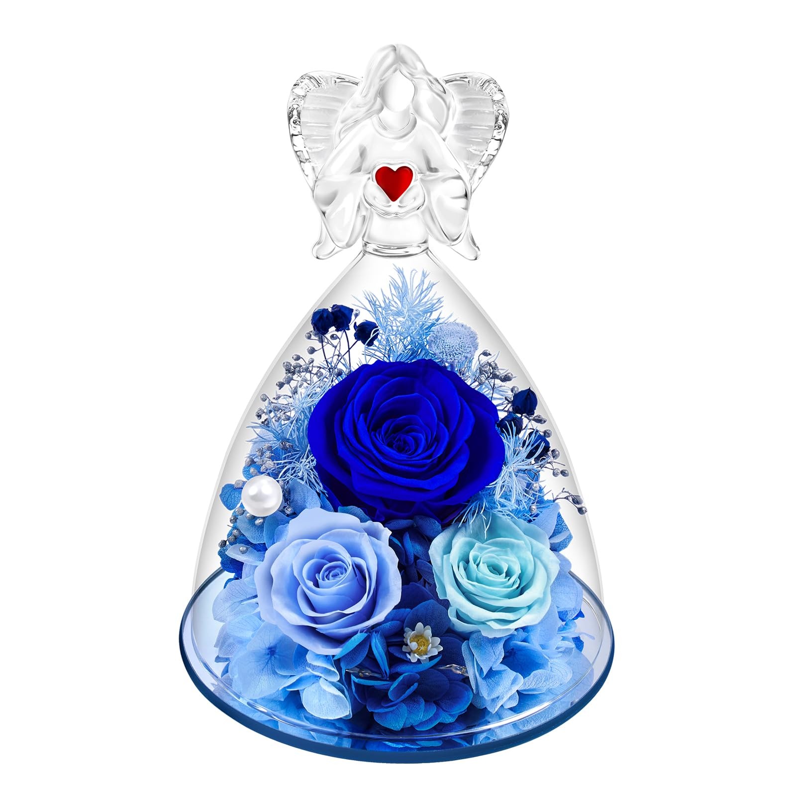 Preserved Flowers in Glass Angel Figurine with LED Light,Forever Real Roses P…