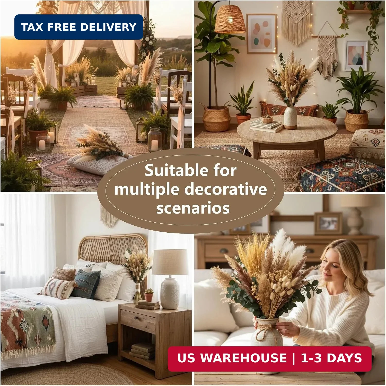 355PCS Dried Pampas Grass Bouquet Set – Dried Eucalyptus, Brown Pampas Grass & W