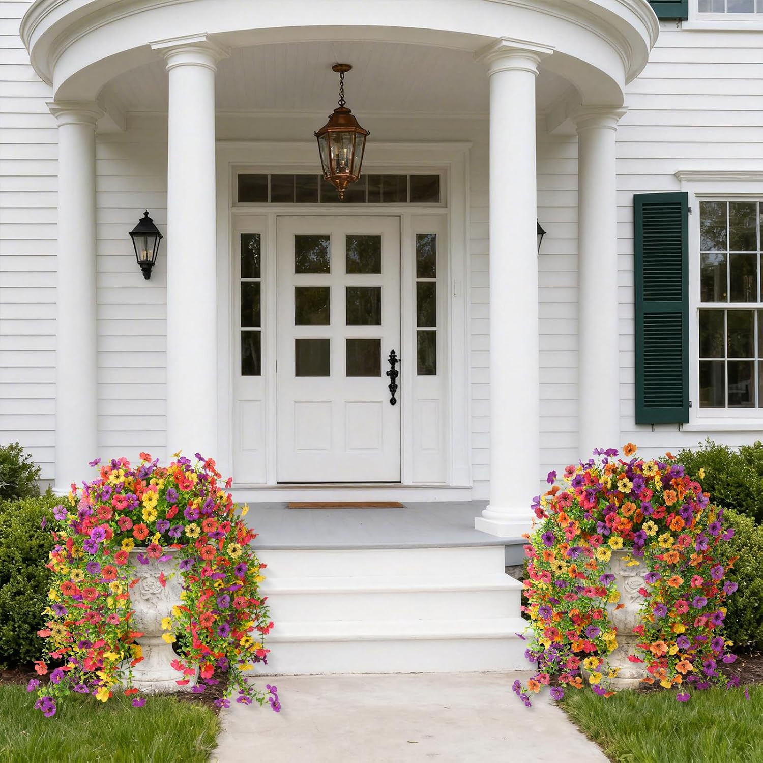 Artificial Hanging Flowers for Outdoors, 2 Pcs Fake Hanging Plants Spring