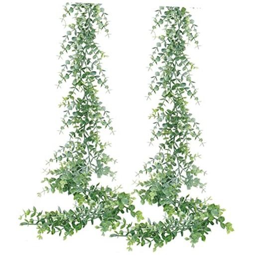 2 Pack Faux Eucalyptus Garland, 12Ft Artificial Vines Fake 2 Packs Grey Green