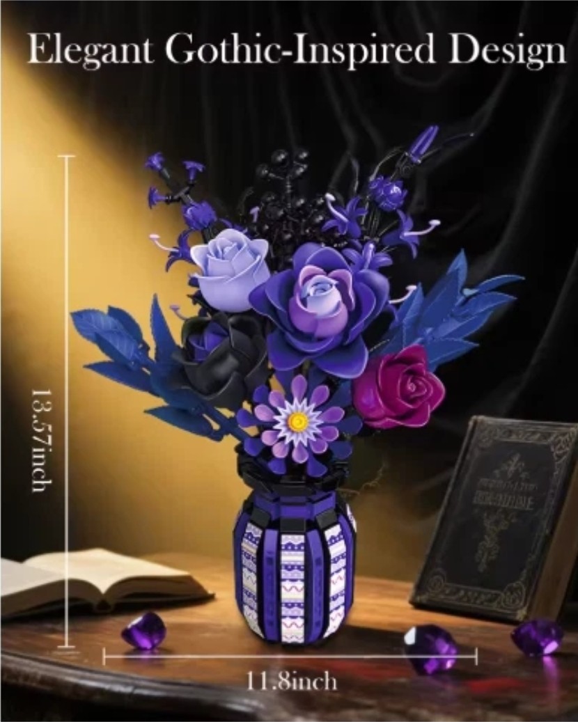 1218PCS Gothic Bouquet Flower Building Blocks Vase Decor DIY Gift