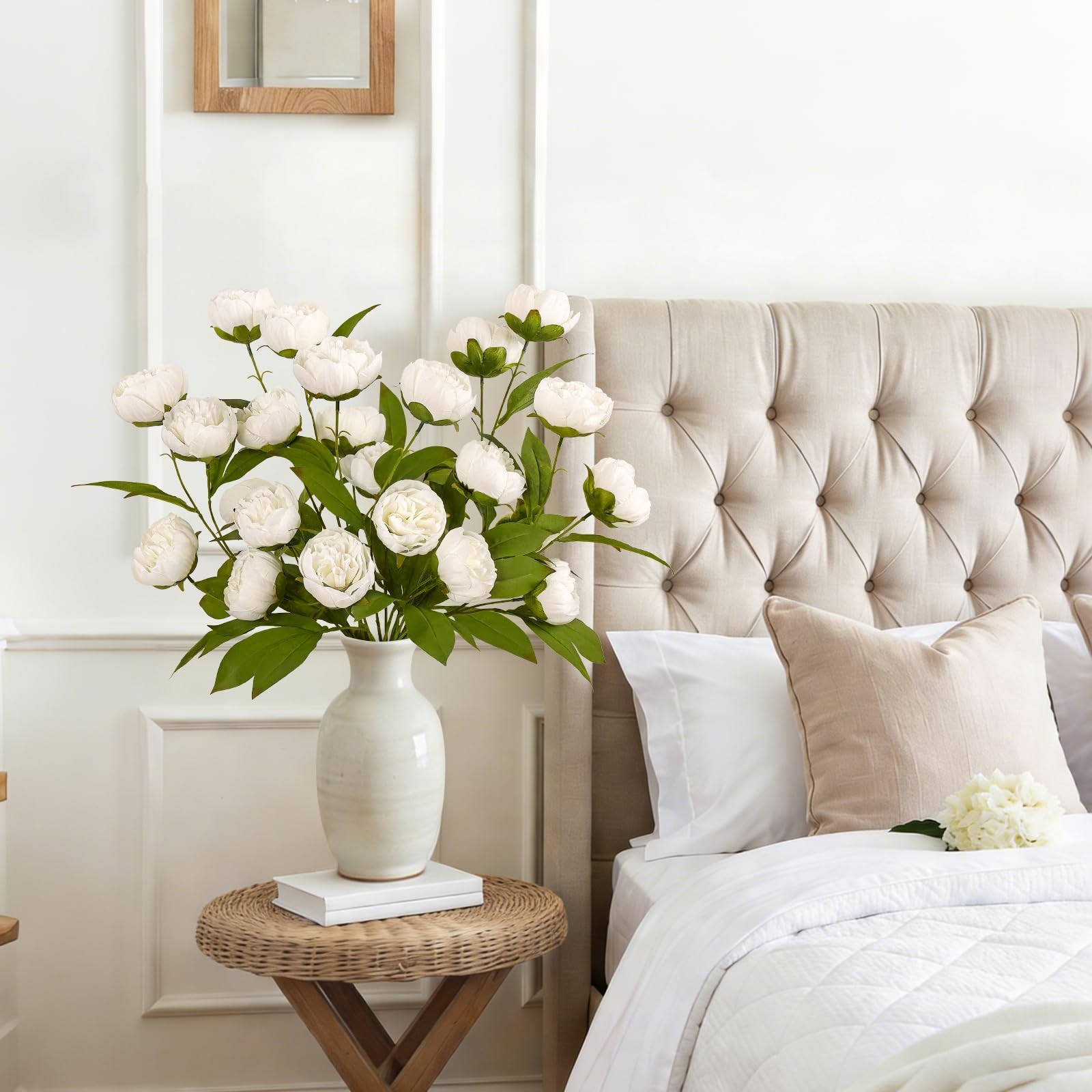 3Pcs Faux Peonies Artificial Flowers 27″ White Peonies Faux Flowers for Vase …