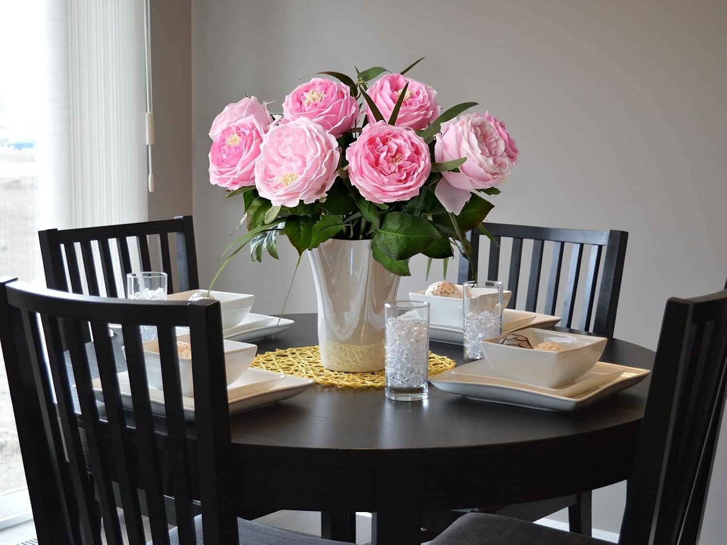 3.5” Big Bloom Rose Artificial Flowers Pink 4Pcs Real Touch Rose Faux 17.7 I…