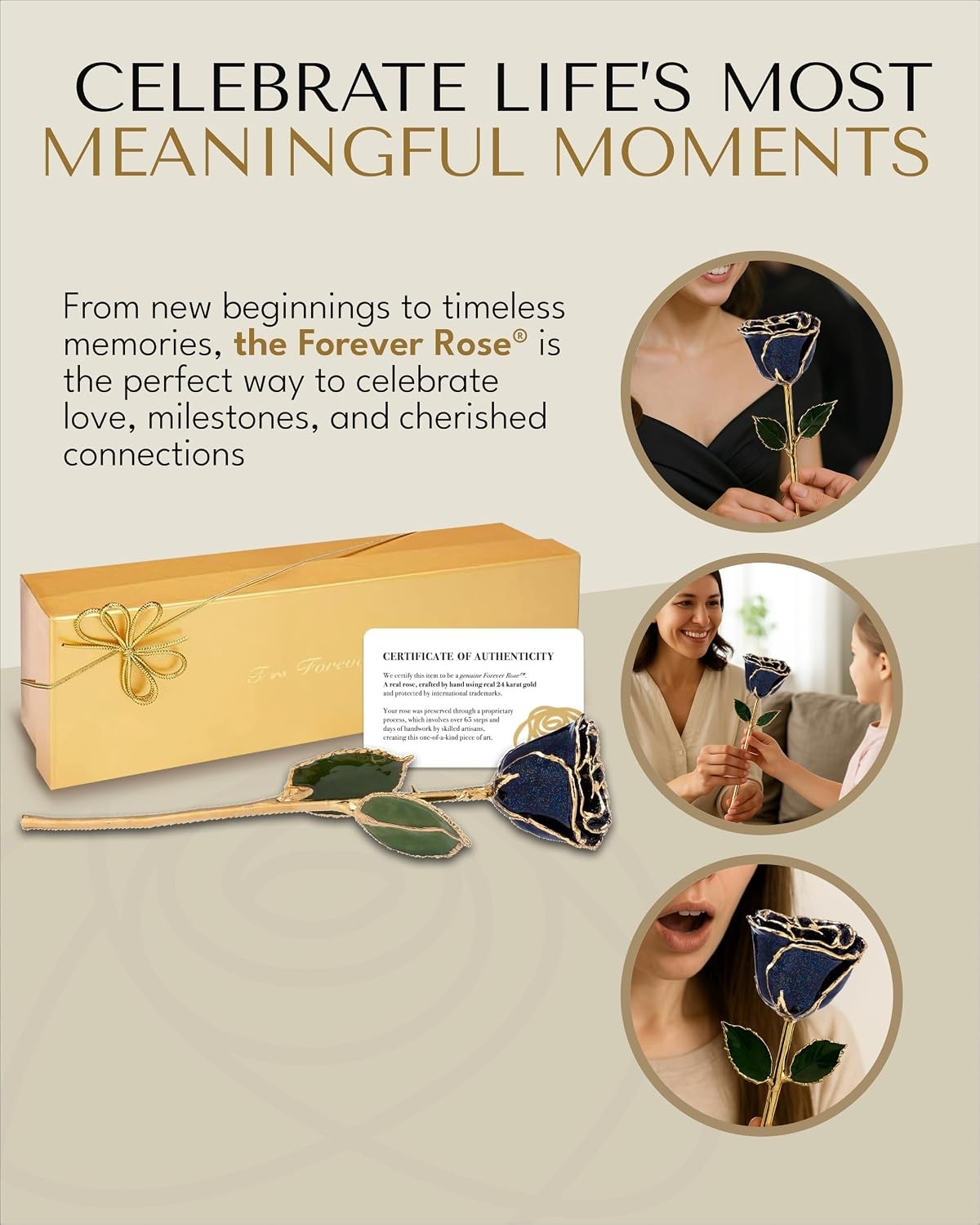 Real Galaxy Rose Dipped in 24K Gold with Gold-Trimmed Petals and Stem