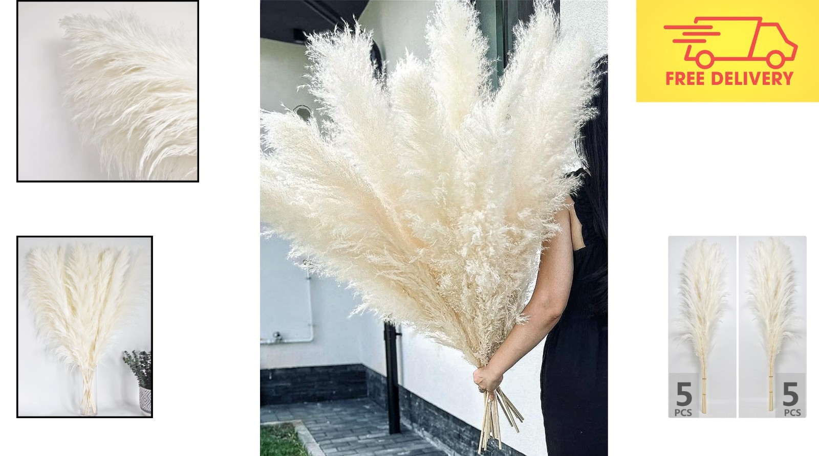 46” White Pampas Grass Decor – Ideal for Wedding and Home Aesthetics