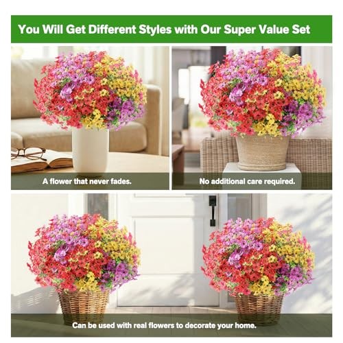 Artificial Flowers Fake Plants for Outdoors Artificial Flowers(13 Pcs) Mixed2
