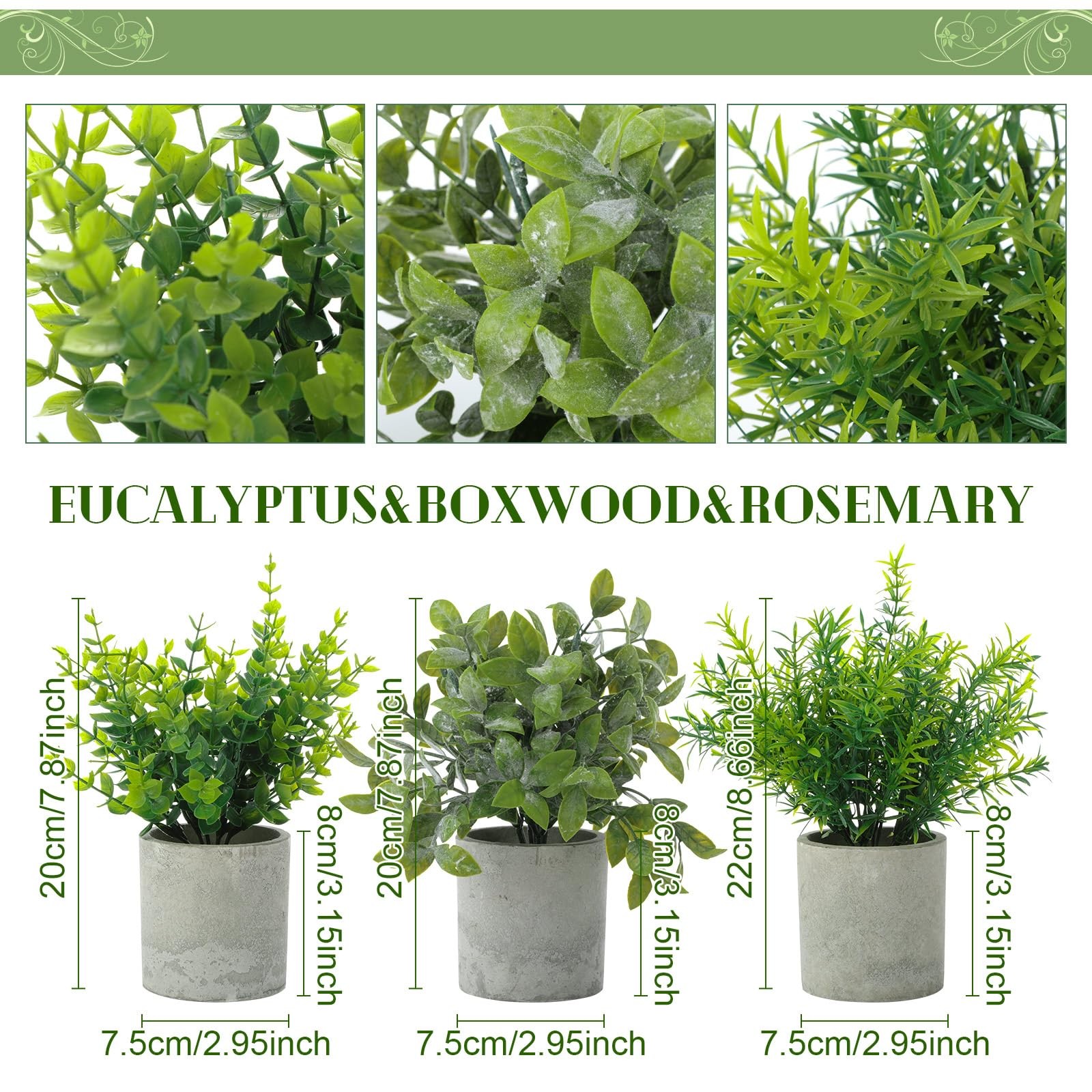 6-Pack Small Fake Plants Eucalyptus Rosemary Succulents for Home Decor