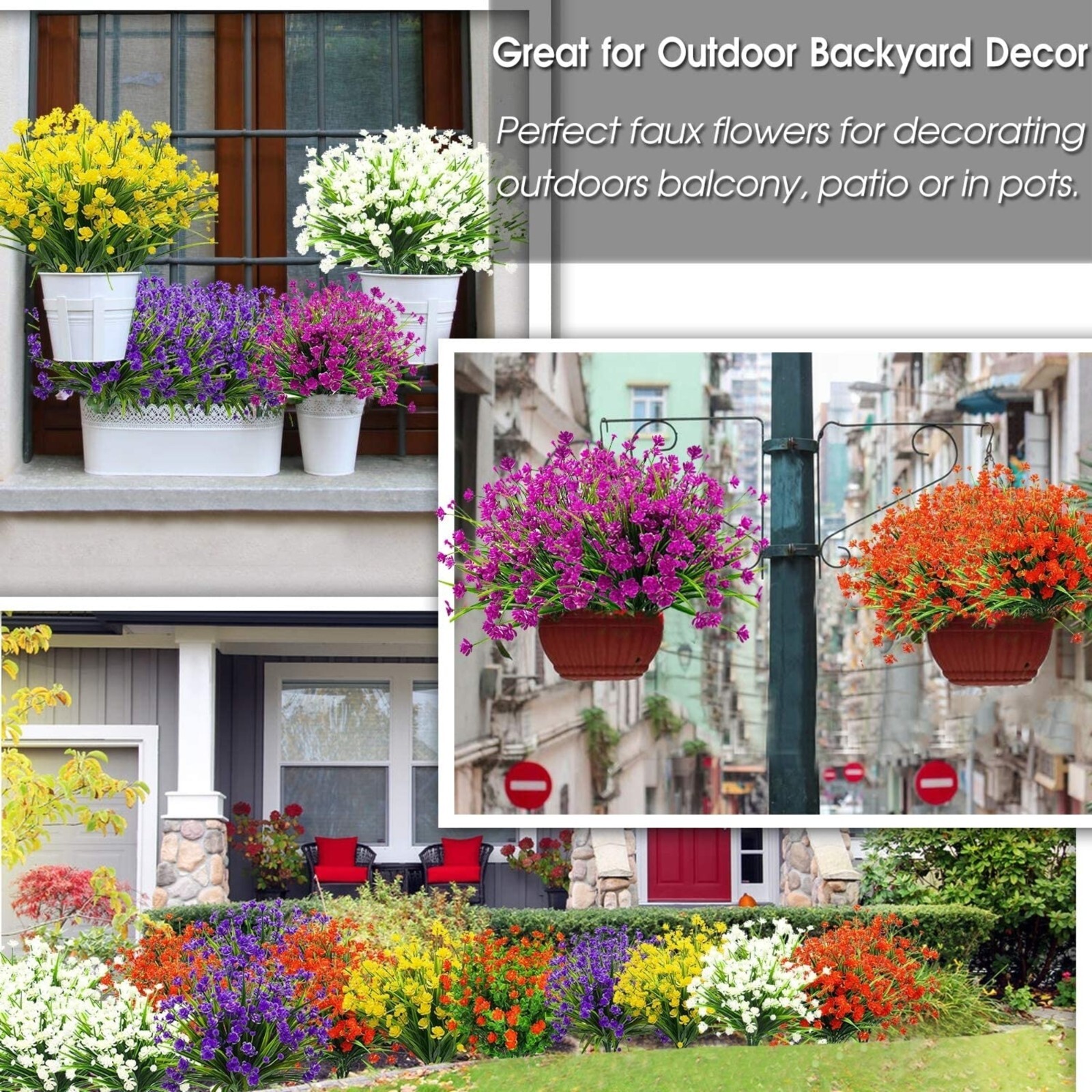 12 Bundles Outdoor Artificial Fake Flowers UV Resistant Shrubs Plants white