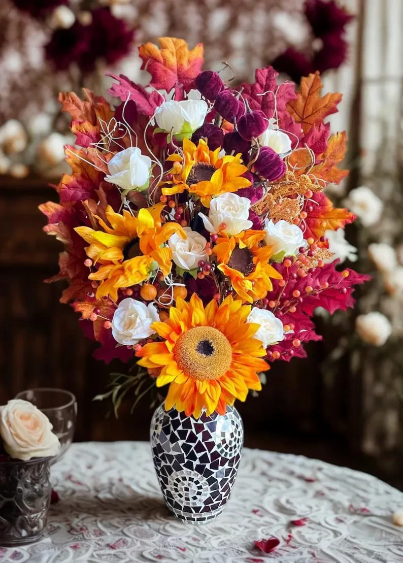 Sunflower Floral Arrangement: Fancy Fall Home Decor, Thanksgiving Centerpiece
