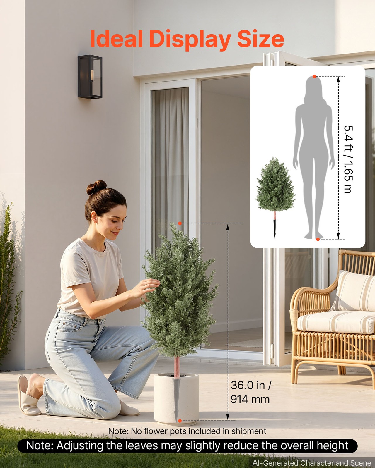 VEVOR Artificial Topiary Cedar Bush 3 Ft Set of 2 Greenery Fake Shrubs PE Faux