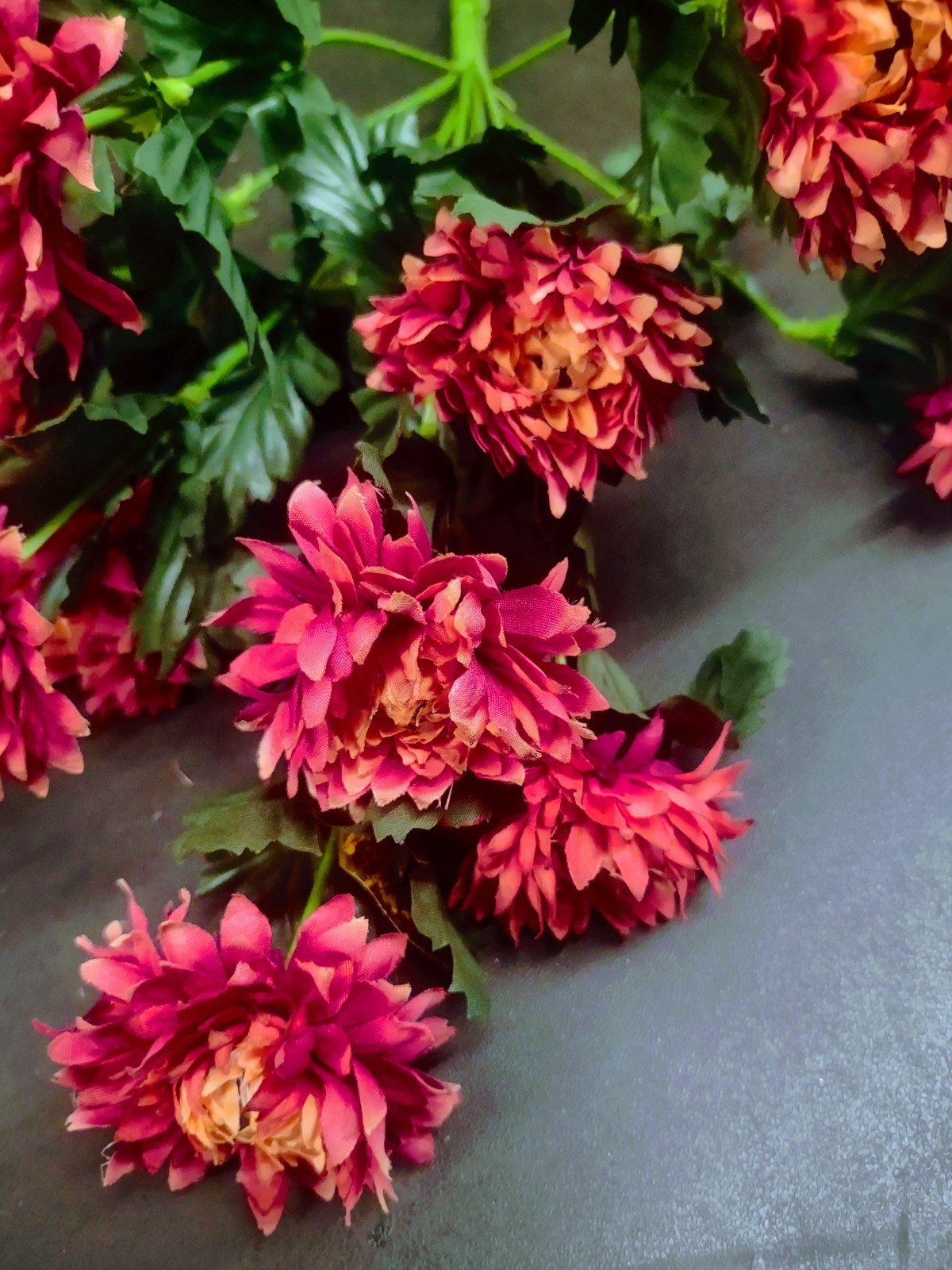 15″ Vintage Silk Strawflower Flower Bush with 10 Stems, Fall Salmon/Peachy Coral