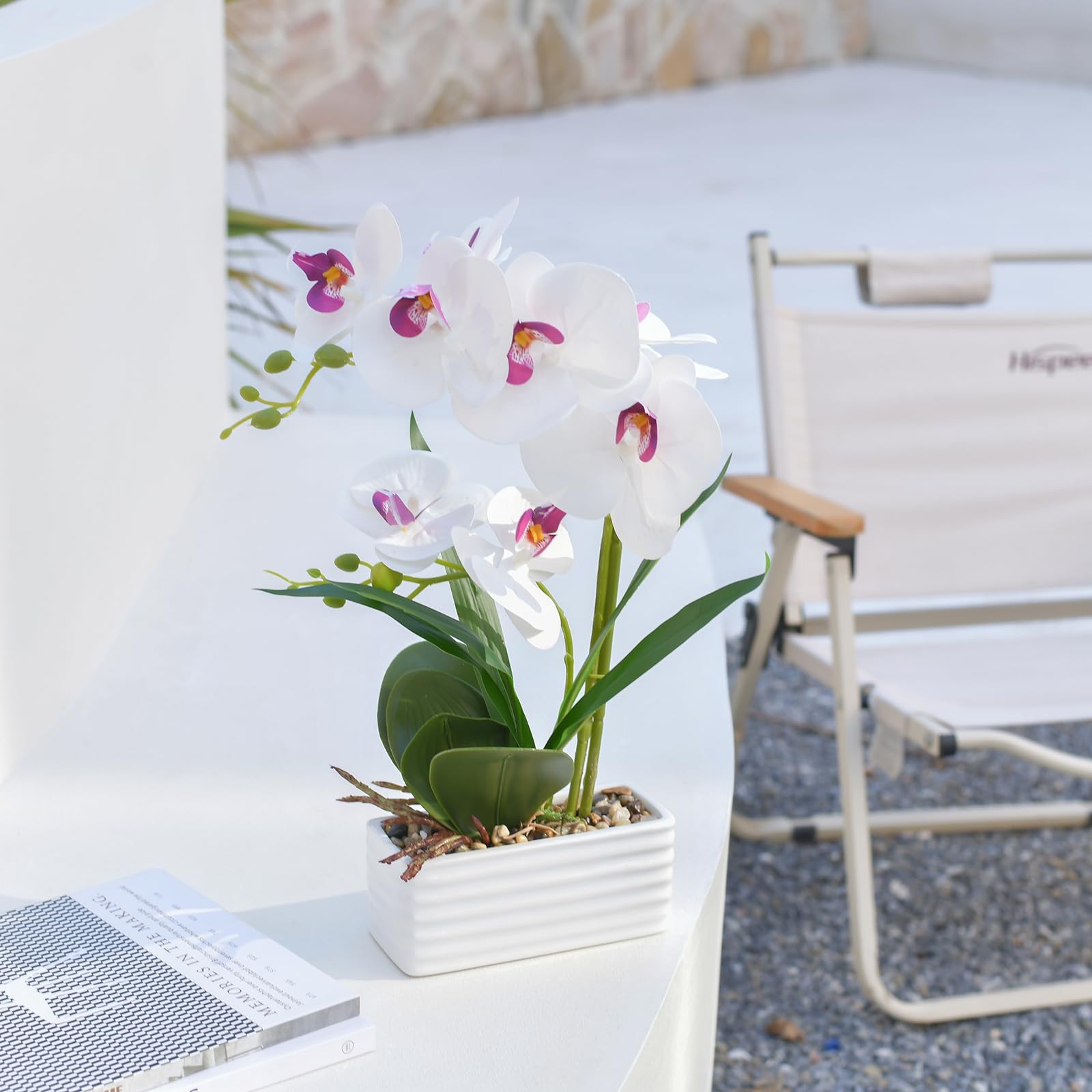 Artificial Real Touch Orchid Flowers in Pot Fake Phalaenopsis Flower with Whi…
