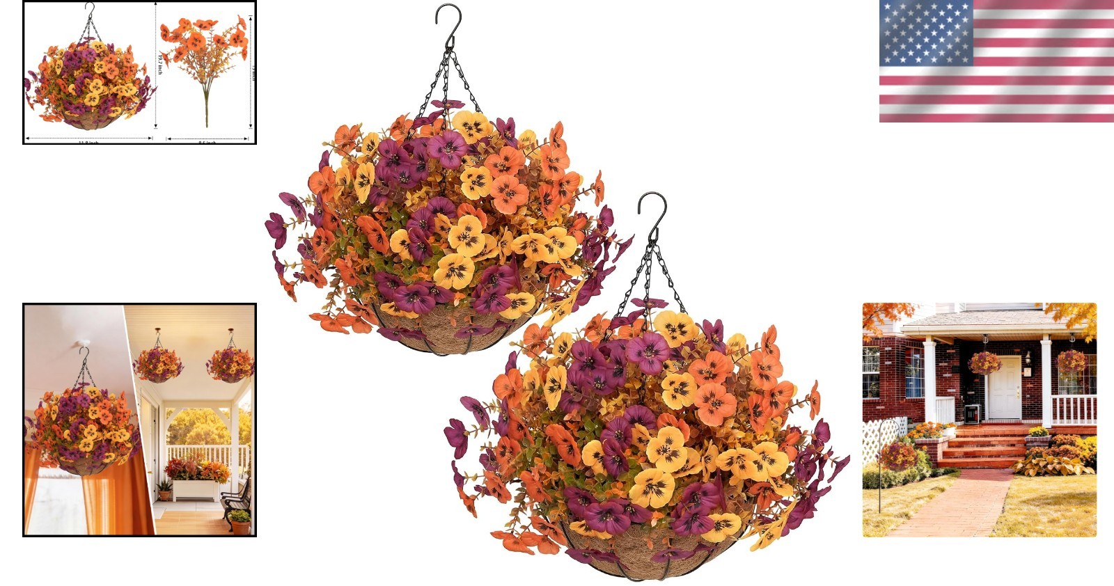 Elegant 2 Set Artificial Hanging Flower Baskets for Autumn Outdoor Charm