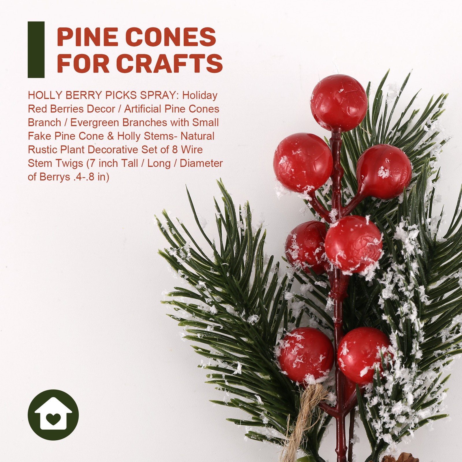 Red Berry Stems Pine Branches Evergreen Christmas Berries Decor 8 PCS4766