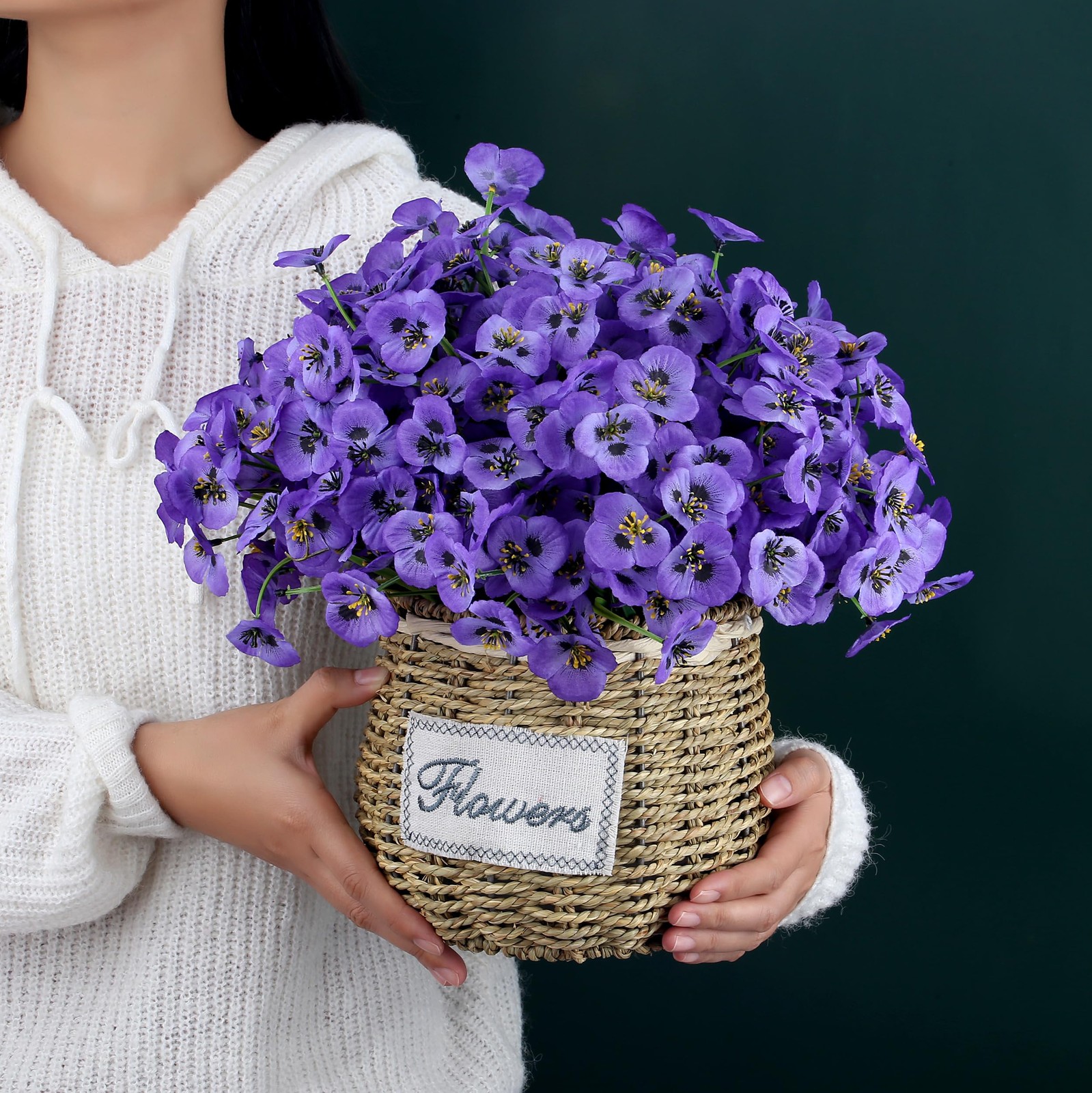 12 Bundles Purple Artificial Flowers Outdoor Pansy Fake Flower Plastic UV Res…