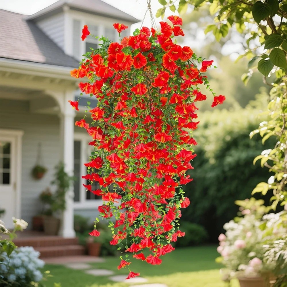 UV Resistant Faux Silk Morning Glory Hanging Flowers for Outdoor Decor