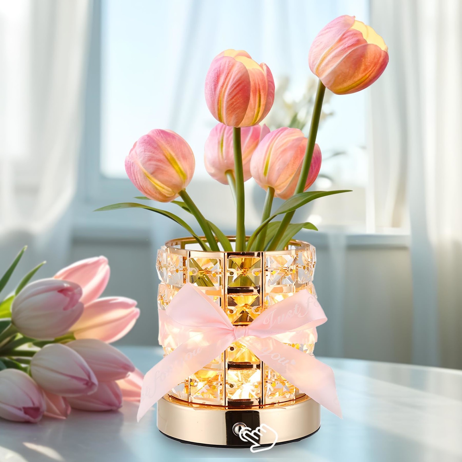 Artificial Flower Tulips Table Lamp with USB Charging LED Home Night Light Gift