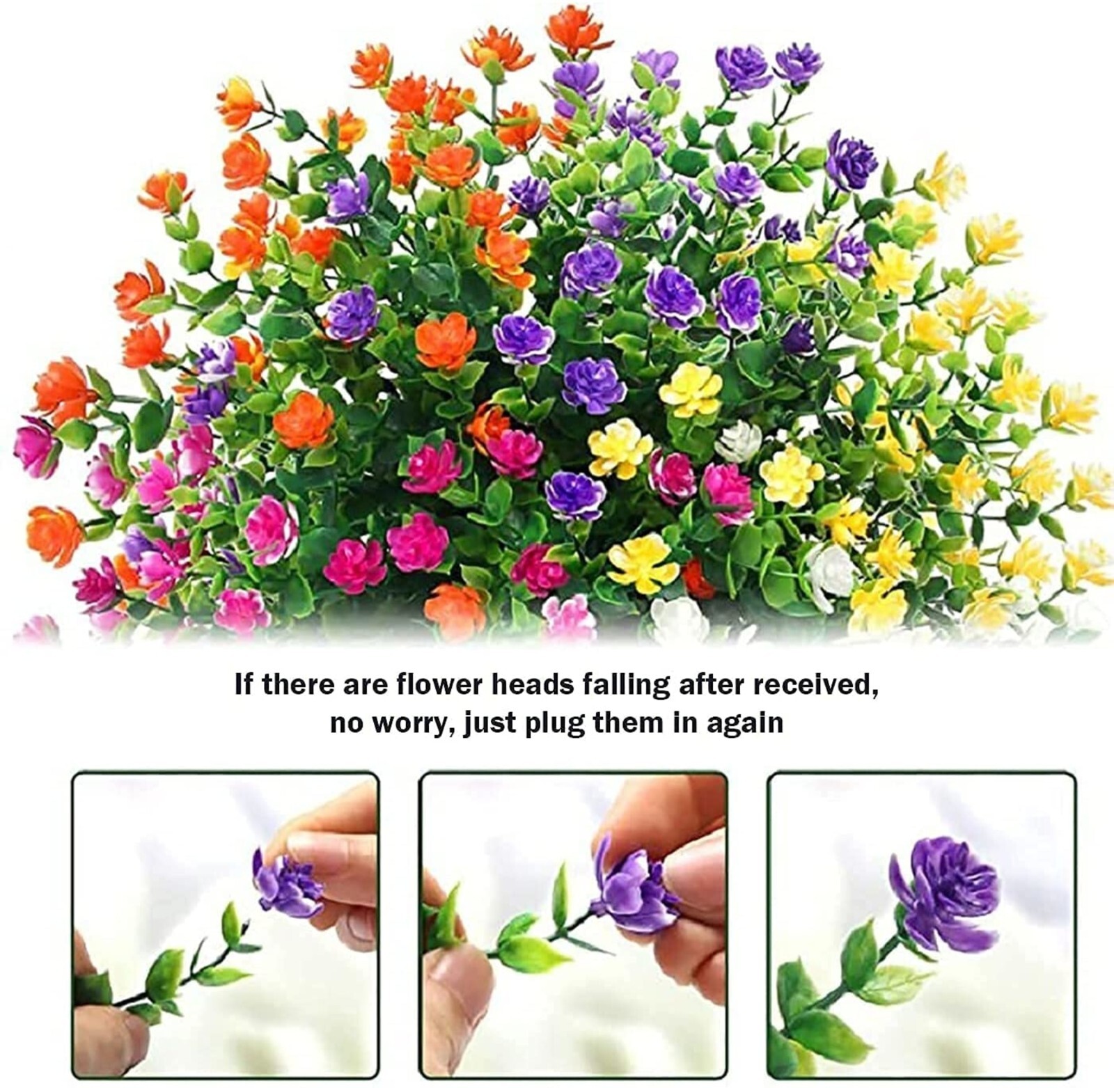 Artificial Flowers Lifelike No Fade UV Resistant Guaranteed Various Color 4pcs