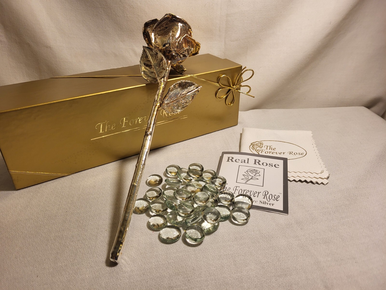The Forever Rose Dipped in Pure Silver 40 Steps with Glass Beads & Box
