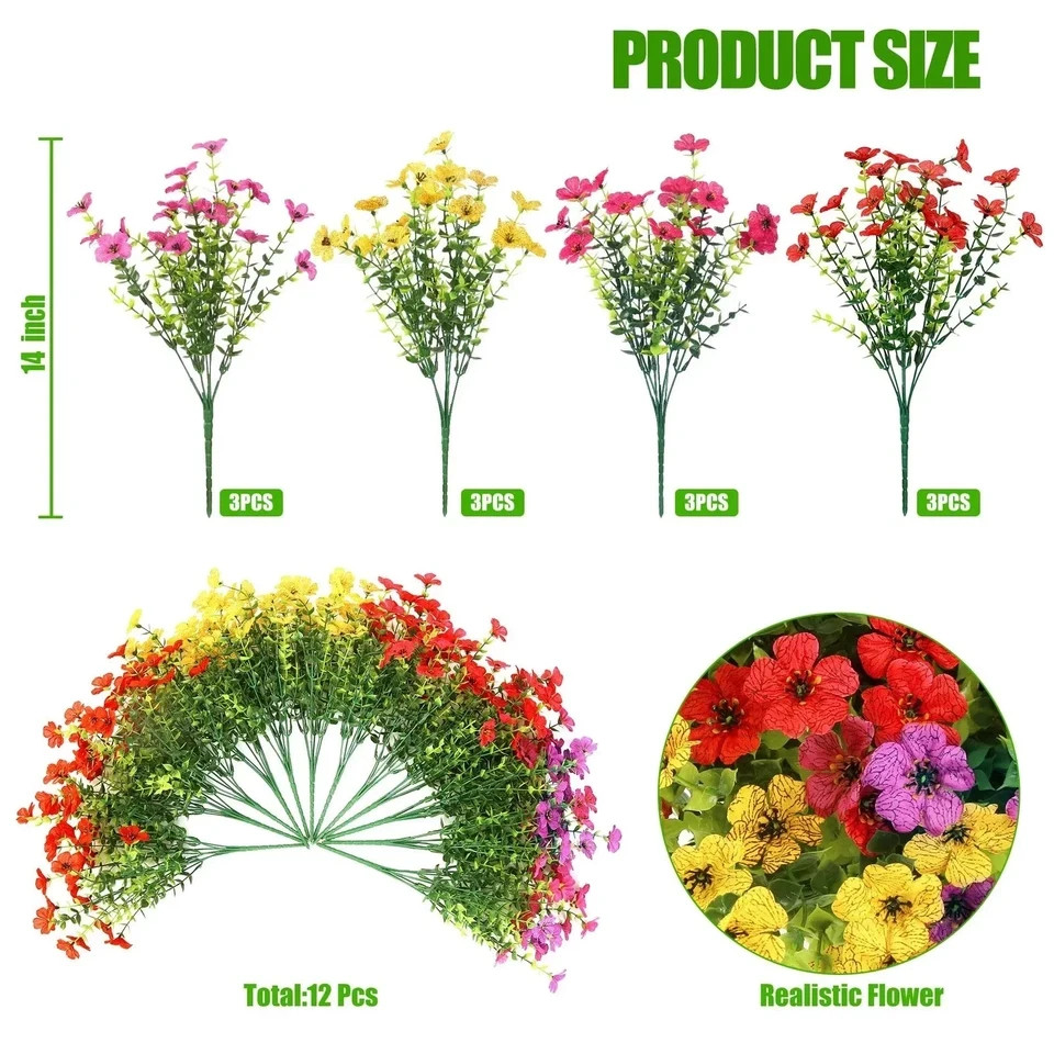 Artificial Flowers for Outdoors 12 Bundles Realistic Faux Plants UV Resistant…
