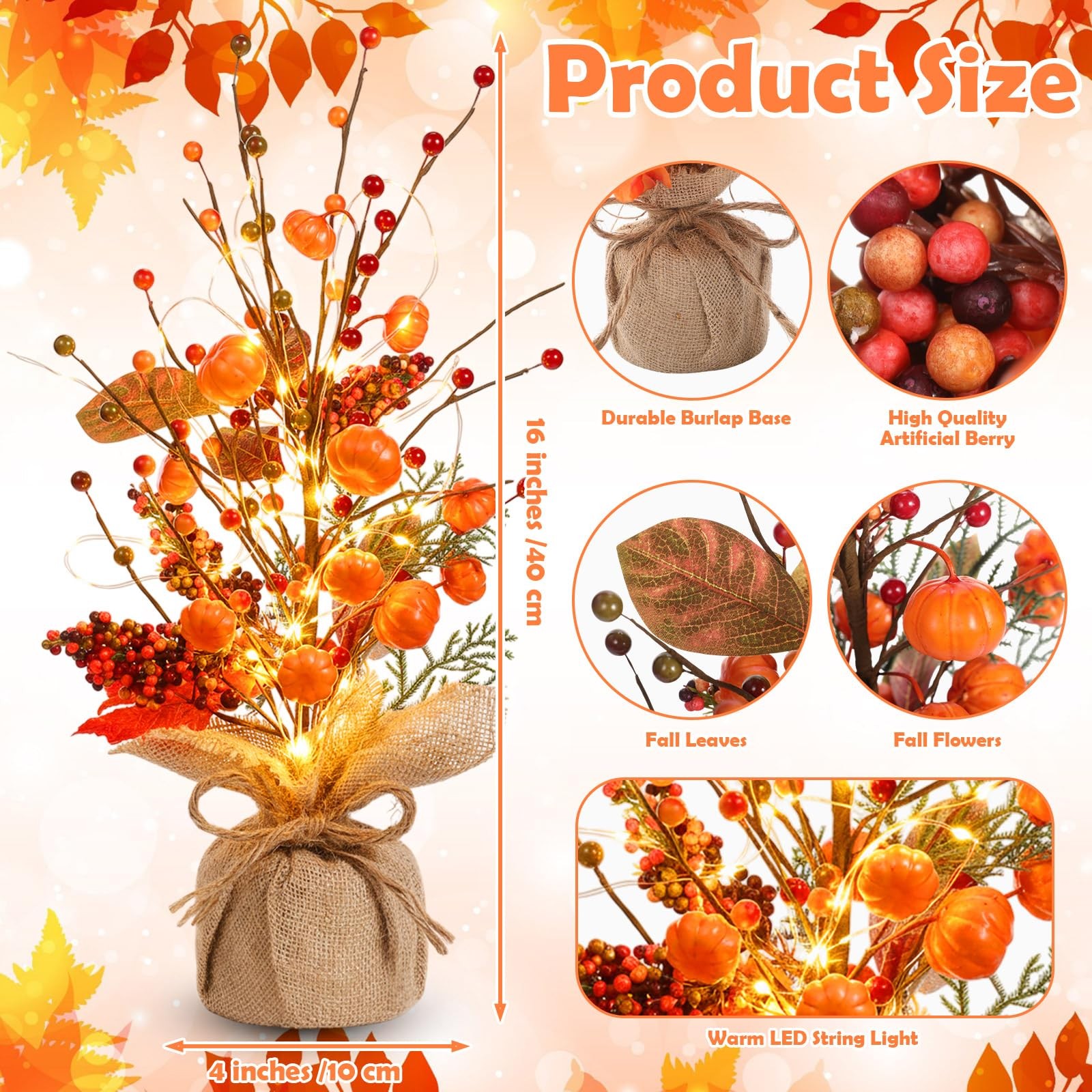 Fall Thanksgiving Centerpieces for Tables Decorations 16 Inch Lighted Fall Tr…
