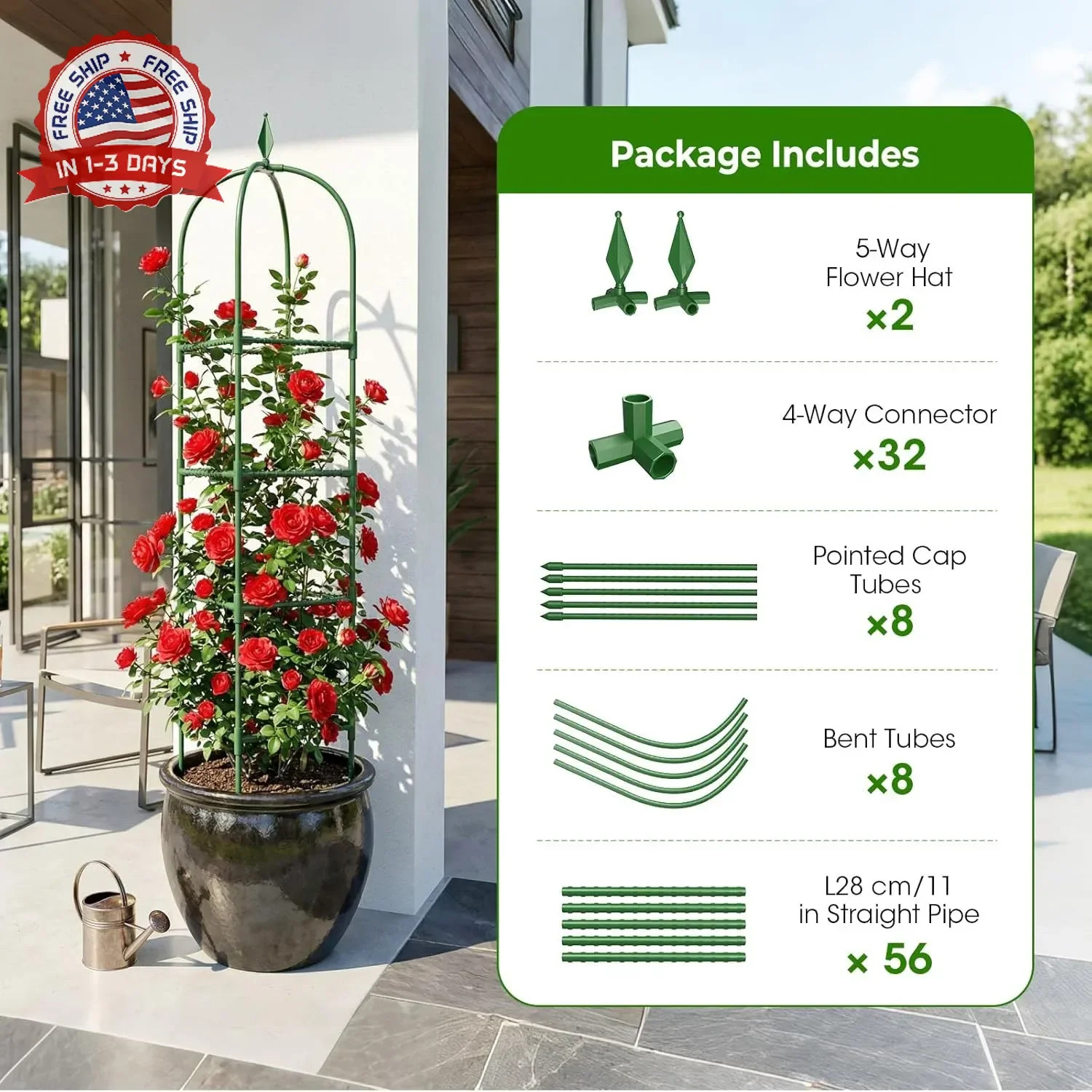 2 Pack Garden Obelisk Trellis for Climbing Plants, 6 FT Metal Rustproof Plant Su