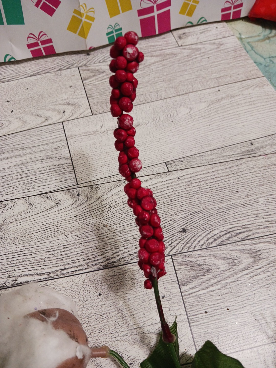 Cotton buds, pine cones, holly berry. Beautiful winter fall flower bouquets