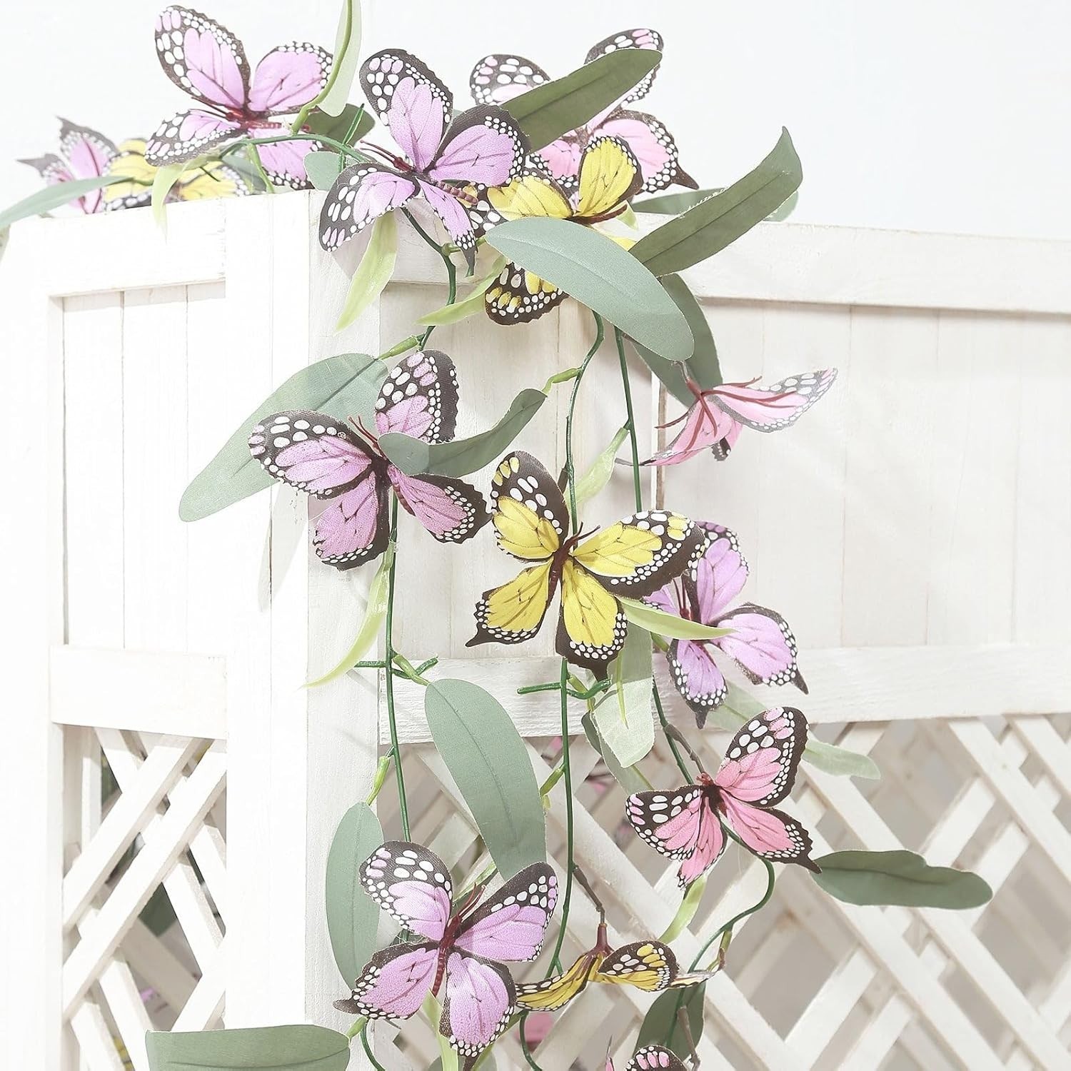 3 pcs Assorted Faux Butterfly Flower 6 ft Artificial Garlands Pink Yellow with W