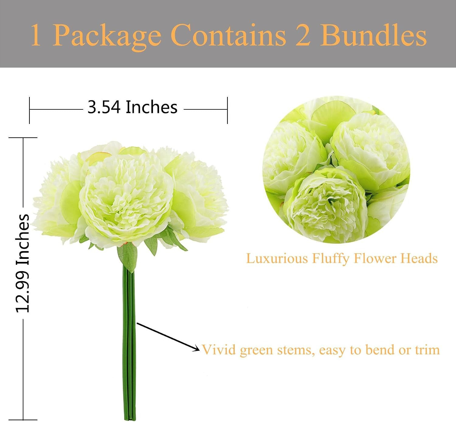 2 Bunches Artificial Peonies, 10 Heads Silk Peony Fake Flower Bouquets for Wedd