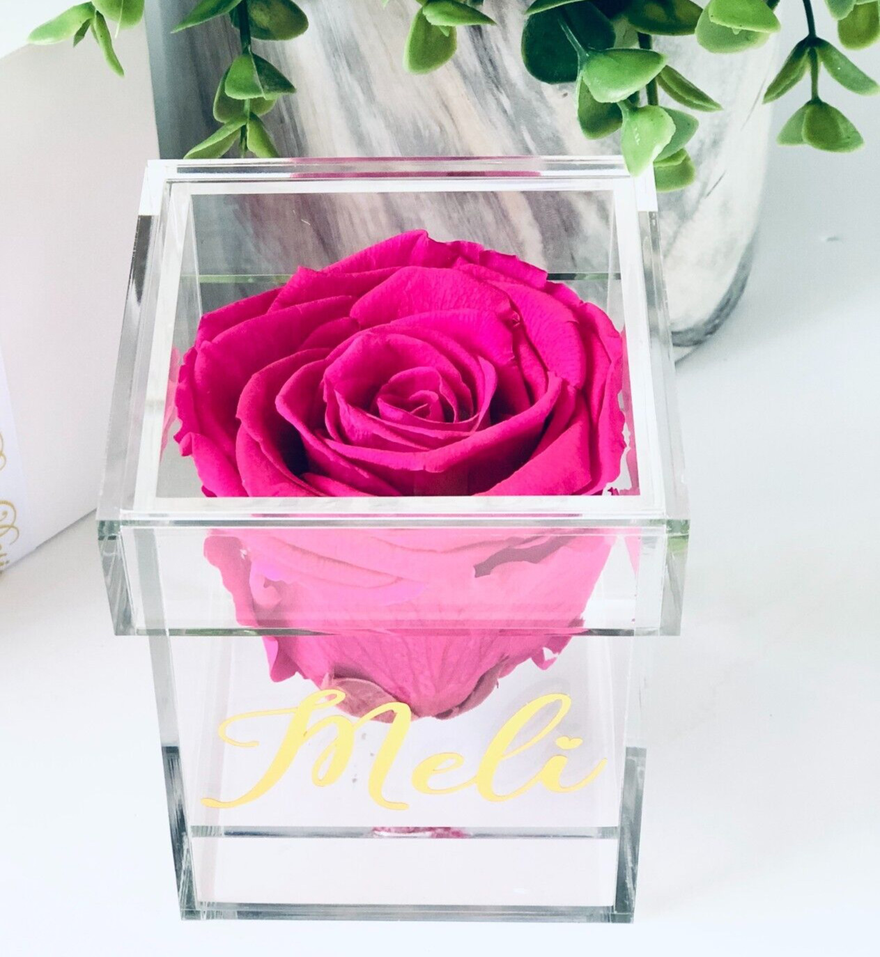Preserved Rose in a Personalized Clear Acrylic Box – Bridal Party Gifts