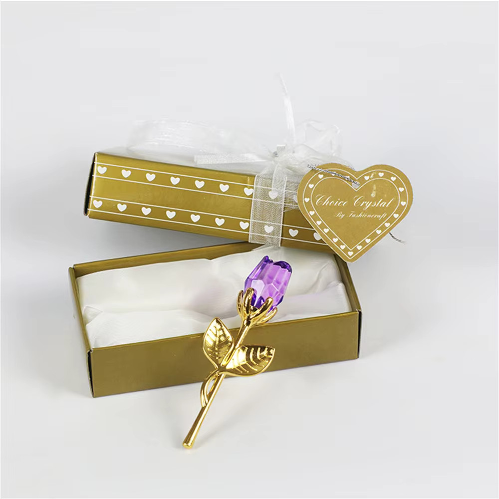 Crystal Red Rose Gold Stem Gift – Forever Artificial Flowers Wedding Favors Box