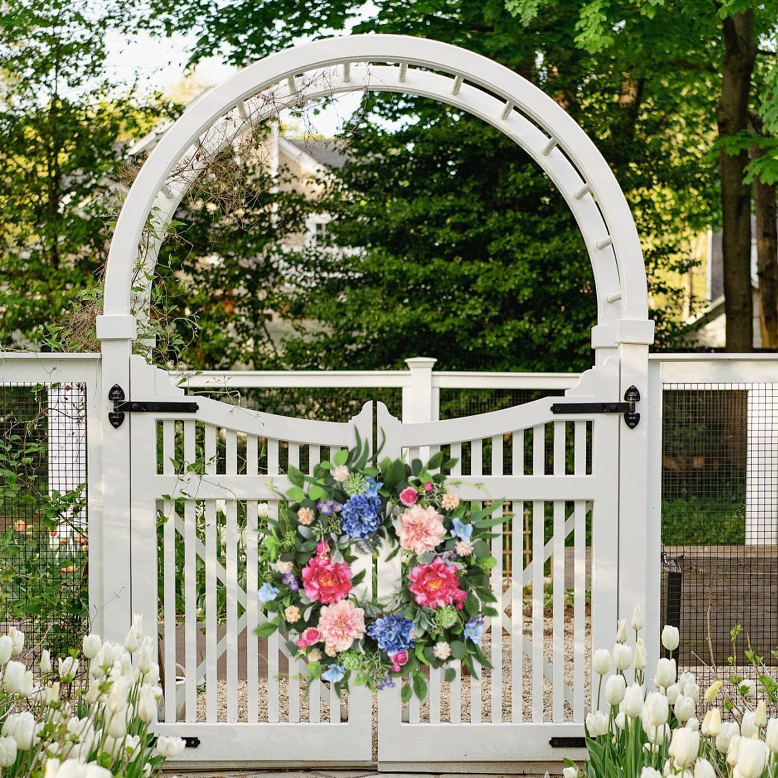 24″ Floral Spring Wreath – Artificial Daisy, Peony & Eucalyptus for Door Decor