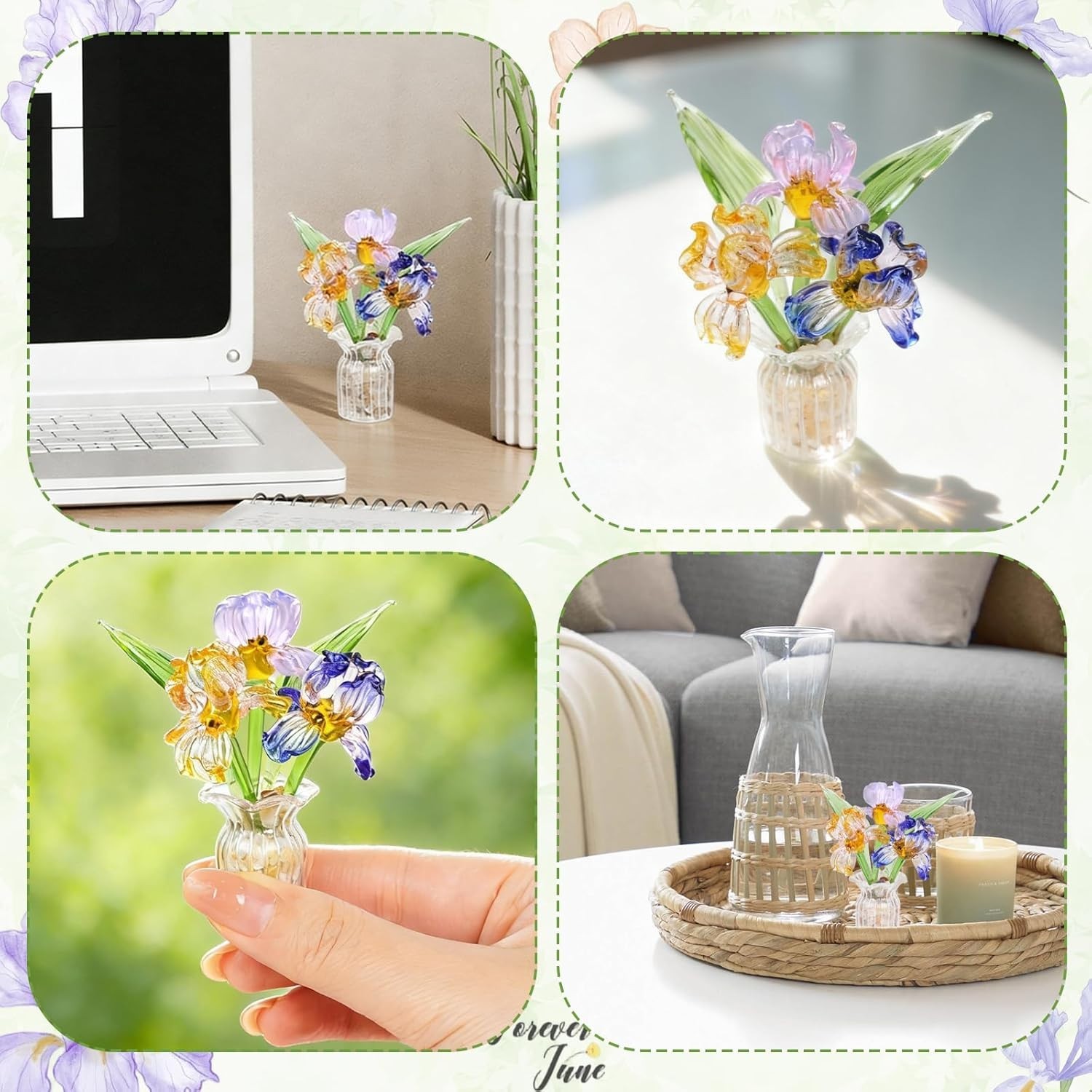 Colorful Handmade Mini Glass Flower Bouquets with Vase – Charming Centerpiece