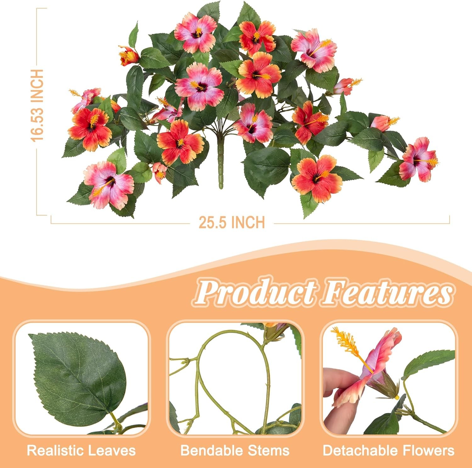 Artificial Fake Flowers for Outdoors Decoration, 2PCS Faux Hibiscus Flowers