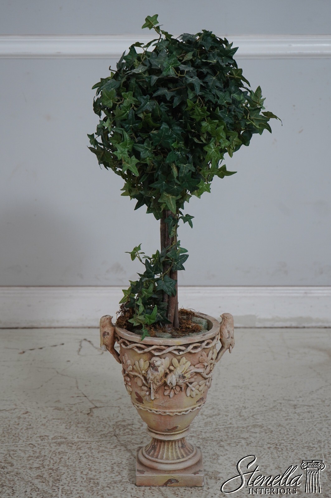 F67505: Pair Faux Topiary Plants In Classical Composite Pots