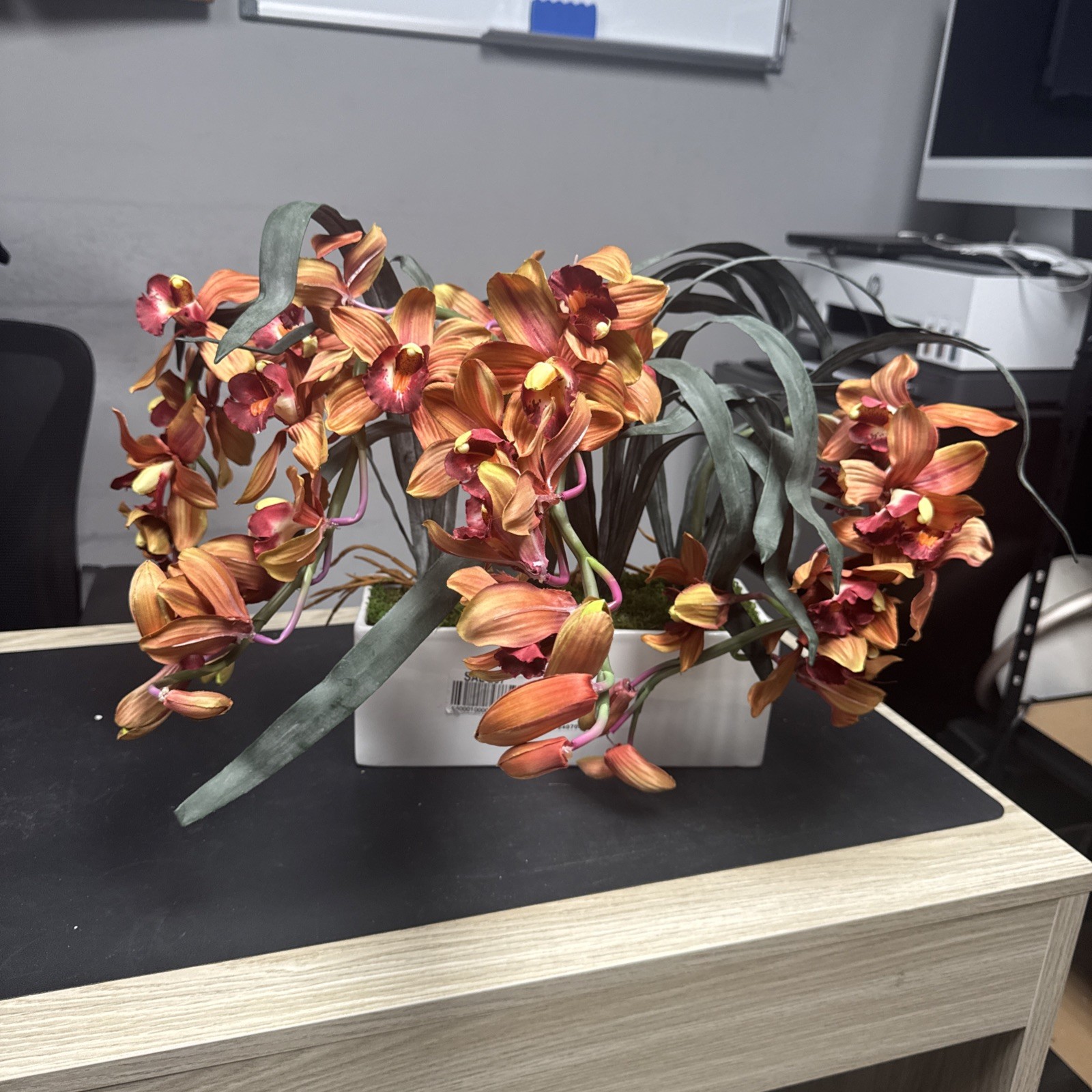Nearly Natural Cymbidium Artificial Arrangement In White Vase Burgundy
